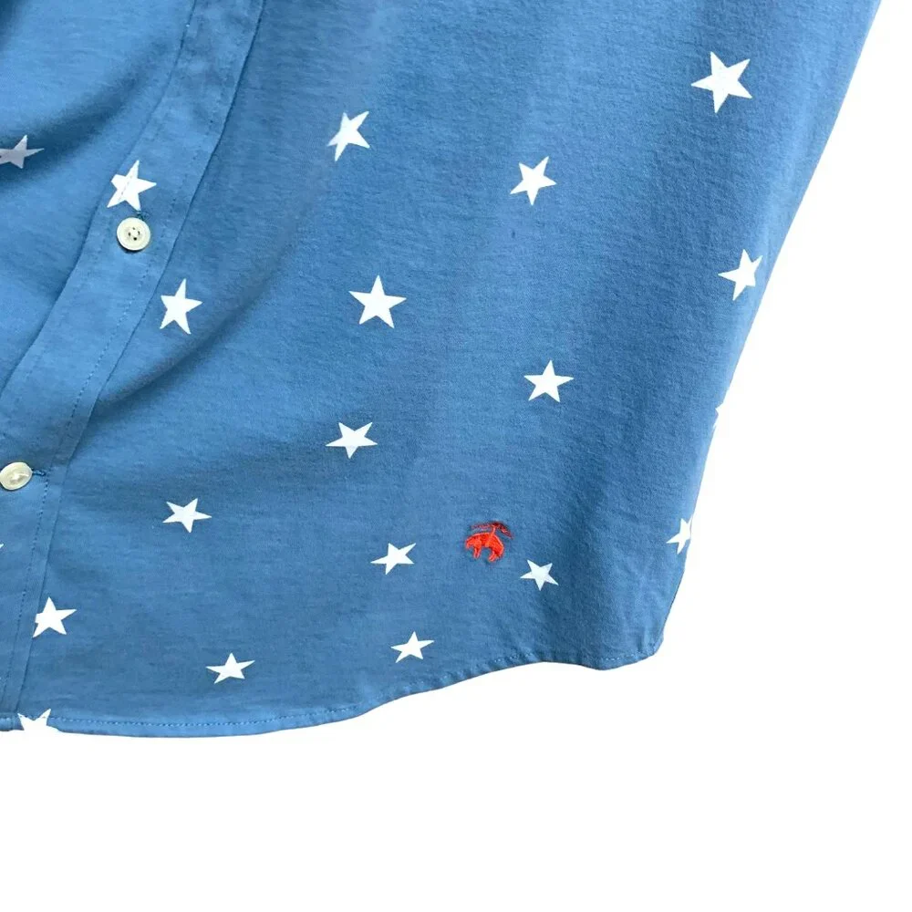 Brooks‎ Brothers Blue Printed White Star Button Down Short Sleeve Shirt